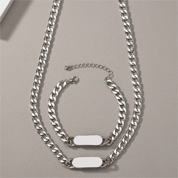 Mens Silver Bracelet & Necklace Set Code: 1682309