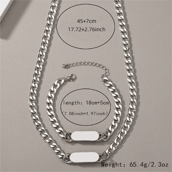 Mens Silver Bracelet & Necklace Set Code: 1682309