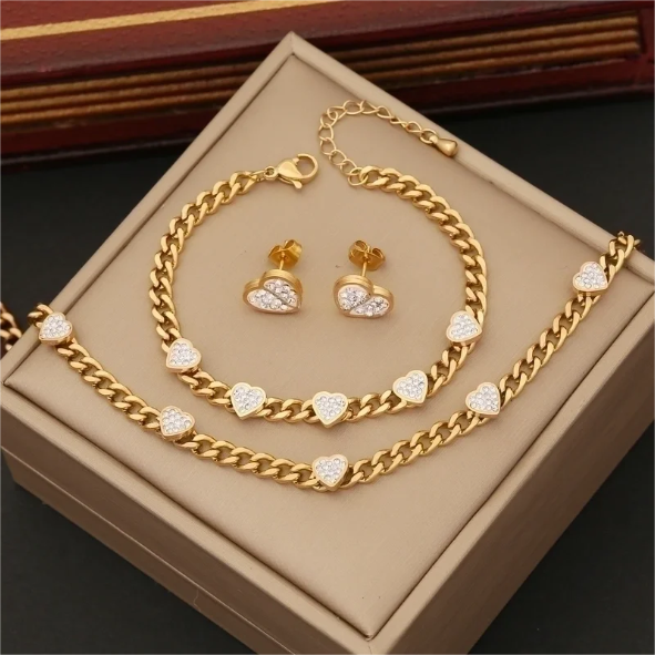 Ladies Heart Shaped Bracelet, Earrings & Necklace Set Code: 72789