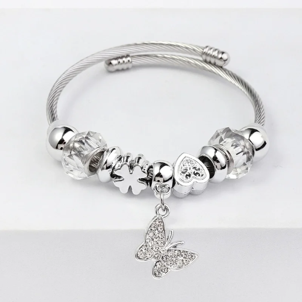 Sliver Butterfly Charm Bangle Crystal Code: 62828