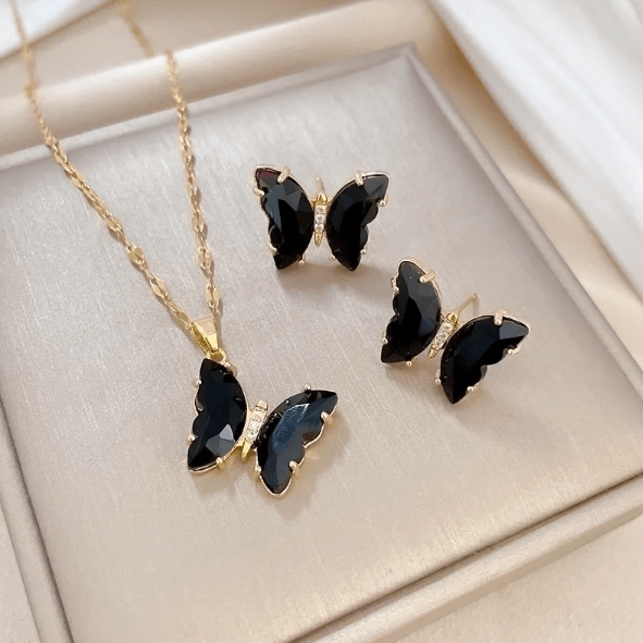 Black Butterfly Earrings & Necklace set Code: 72060