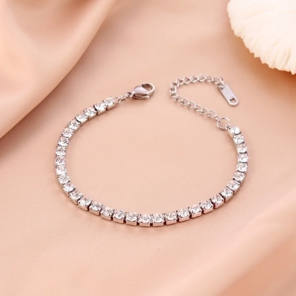 Ladies Silver Coloured 4mm Rhinestone Bracelet Code: 8522