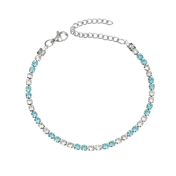 Ladies Silver Coloured 3mm Light Blue & Crystal Rhinestone Bracelet Code 8528