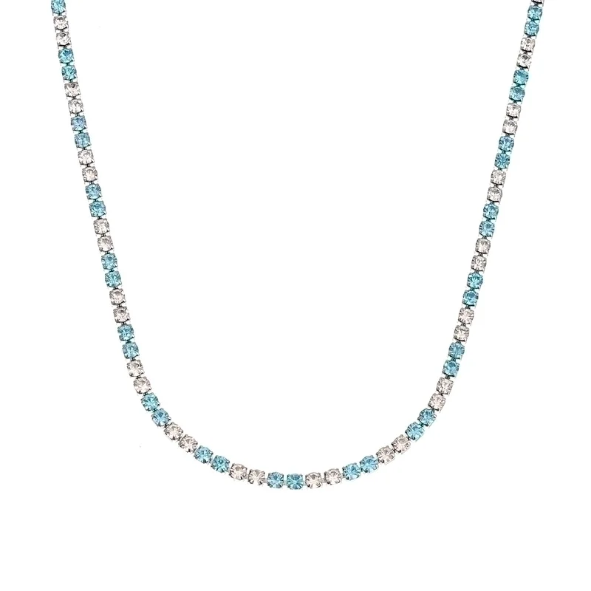 Ladies Silver Coloured 3mm Light Blue & Crystal Rhinestone Necklace Code: 8534