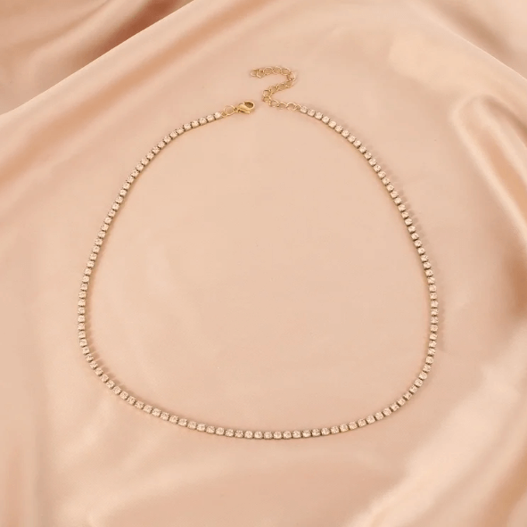 Ladies Gold 3mm Rhinestone Necklace Code: 8538