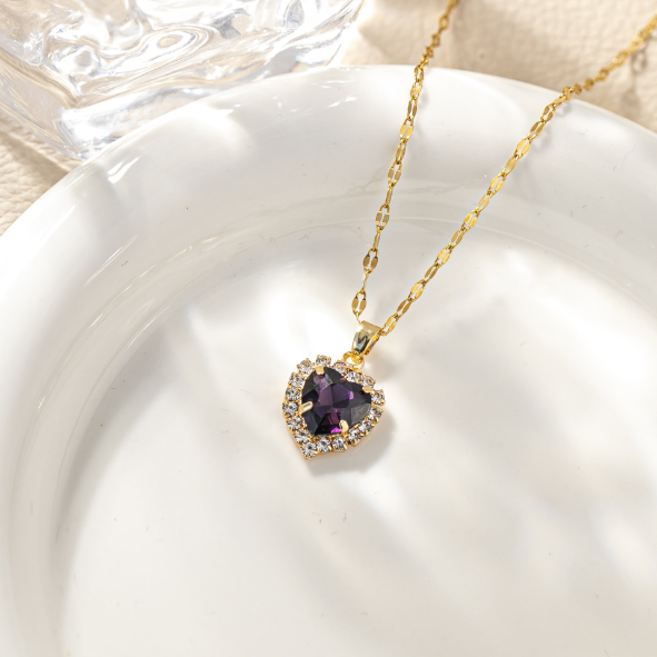 Titanium Steel Minimalist Plating Heart Shape Zircon Pendant Necklace Code: BF1037